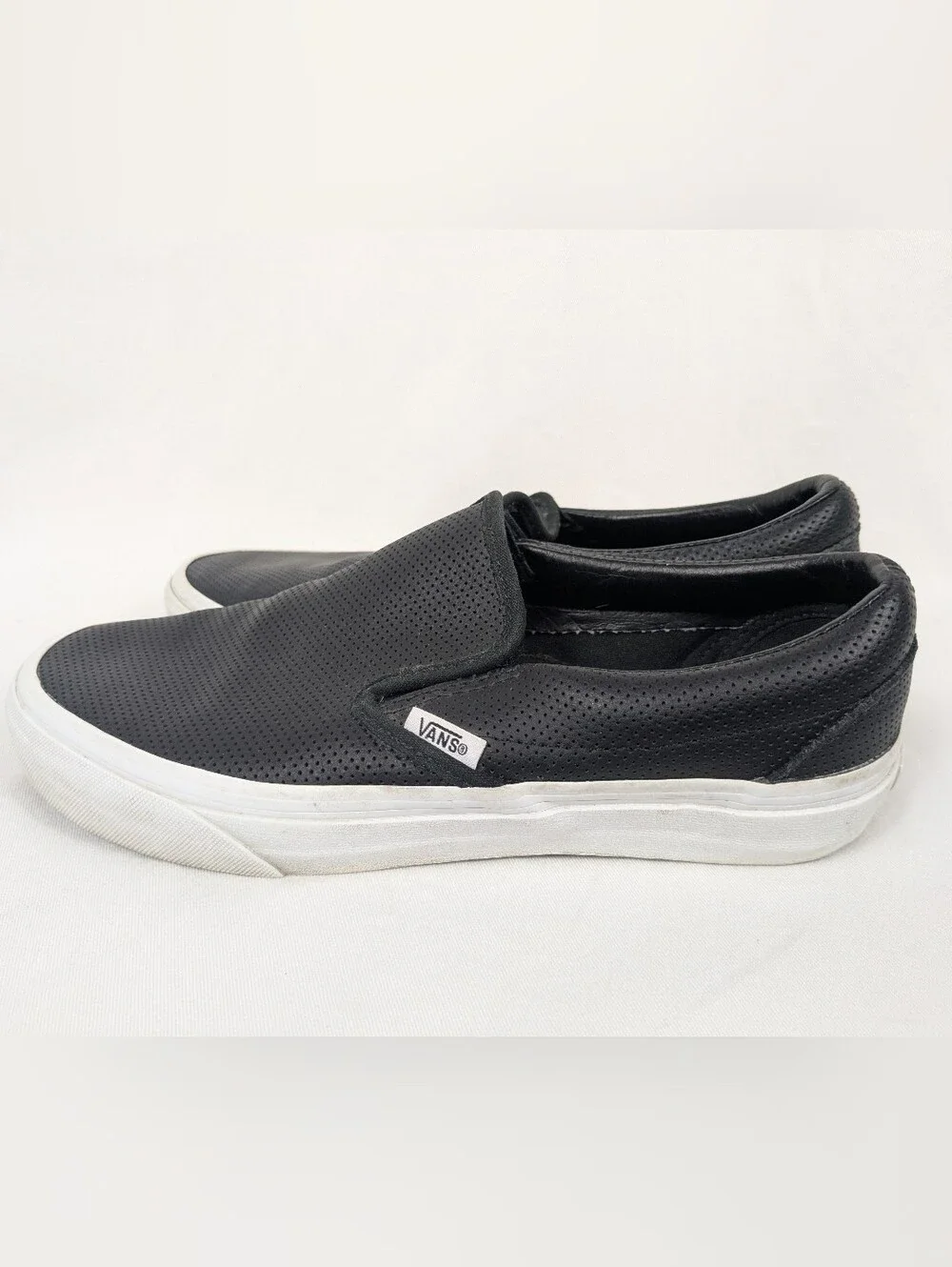 Vans Black Perforated Leather Slip On Shoes